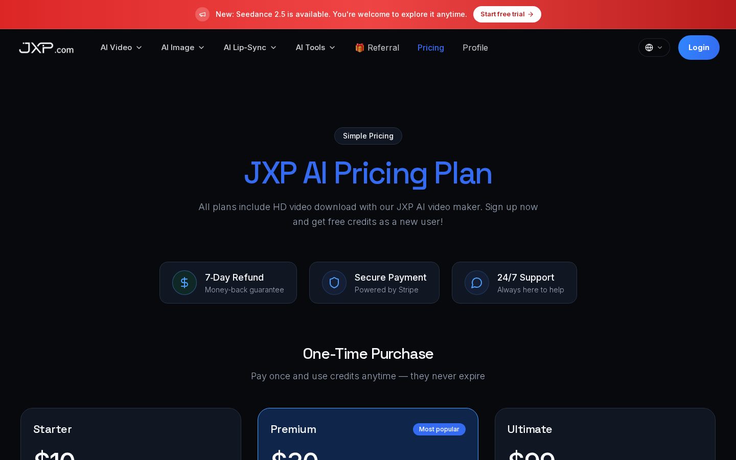 JXP AI Video Generator Pricing