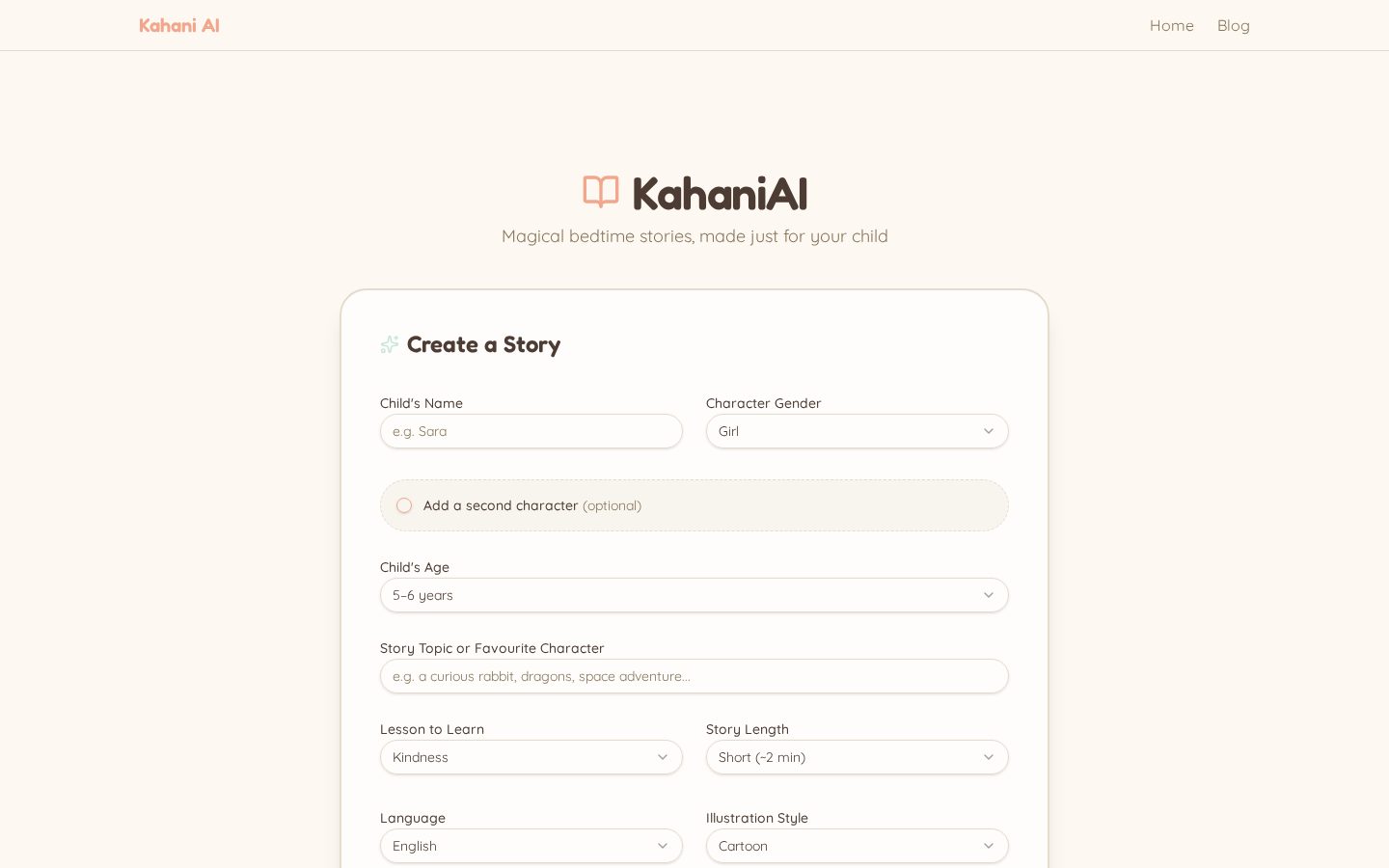 Kahani AI Homepage