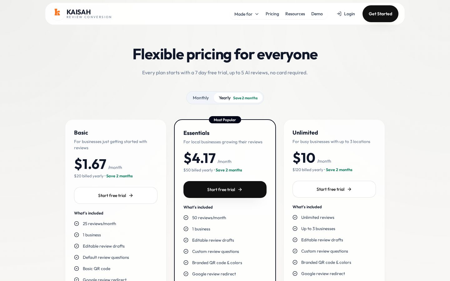 Kaisah Pricing