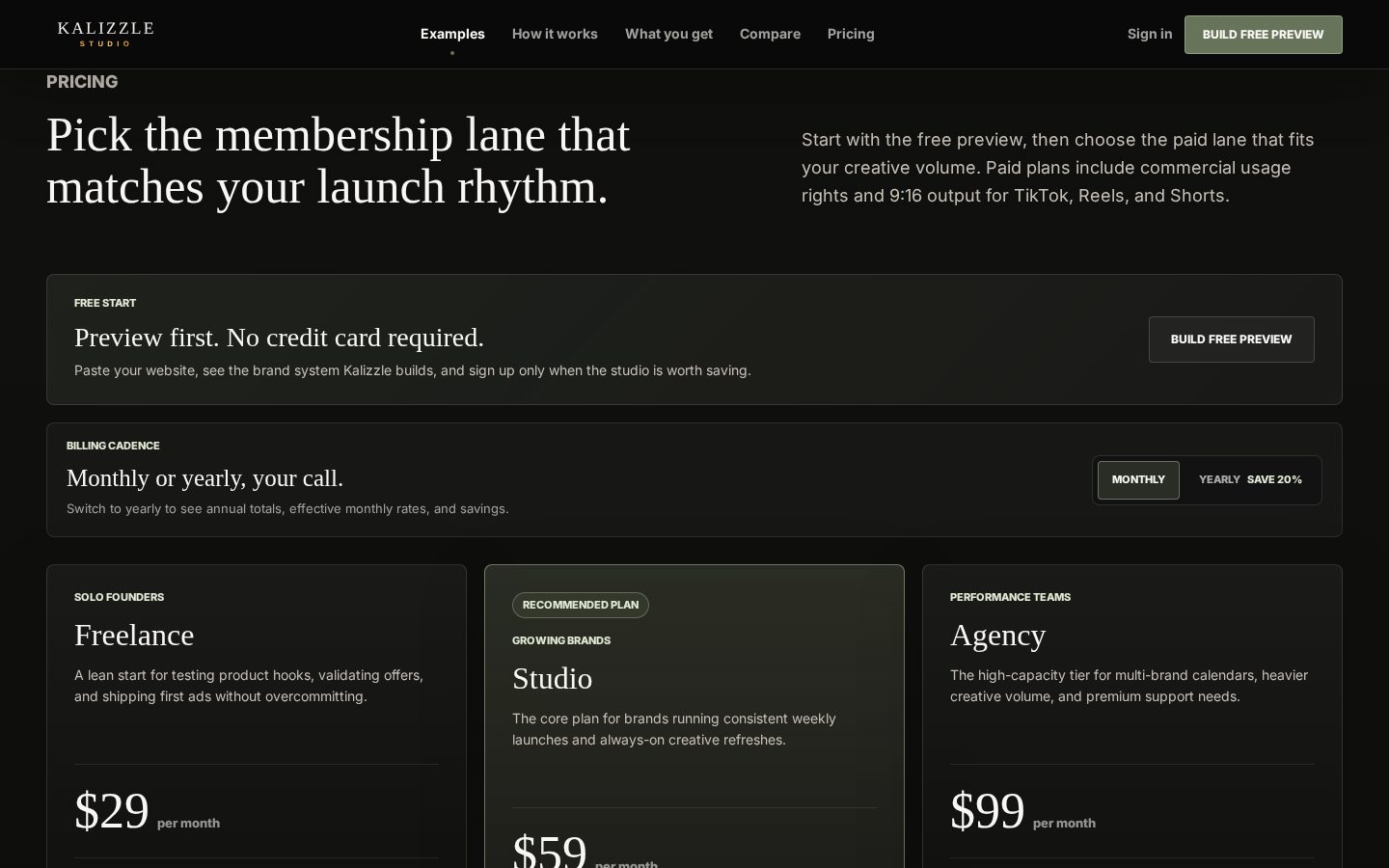 Kalizzle Pricing