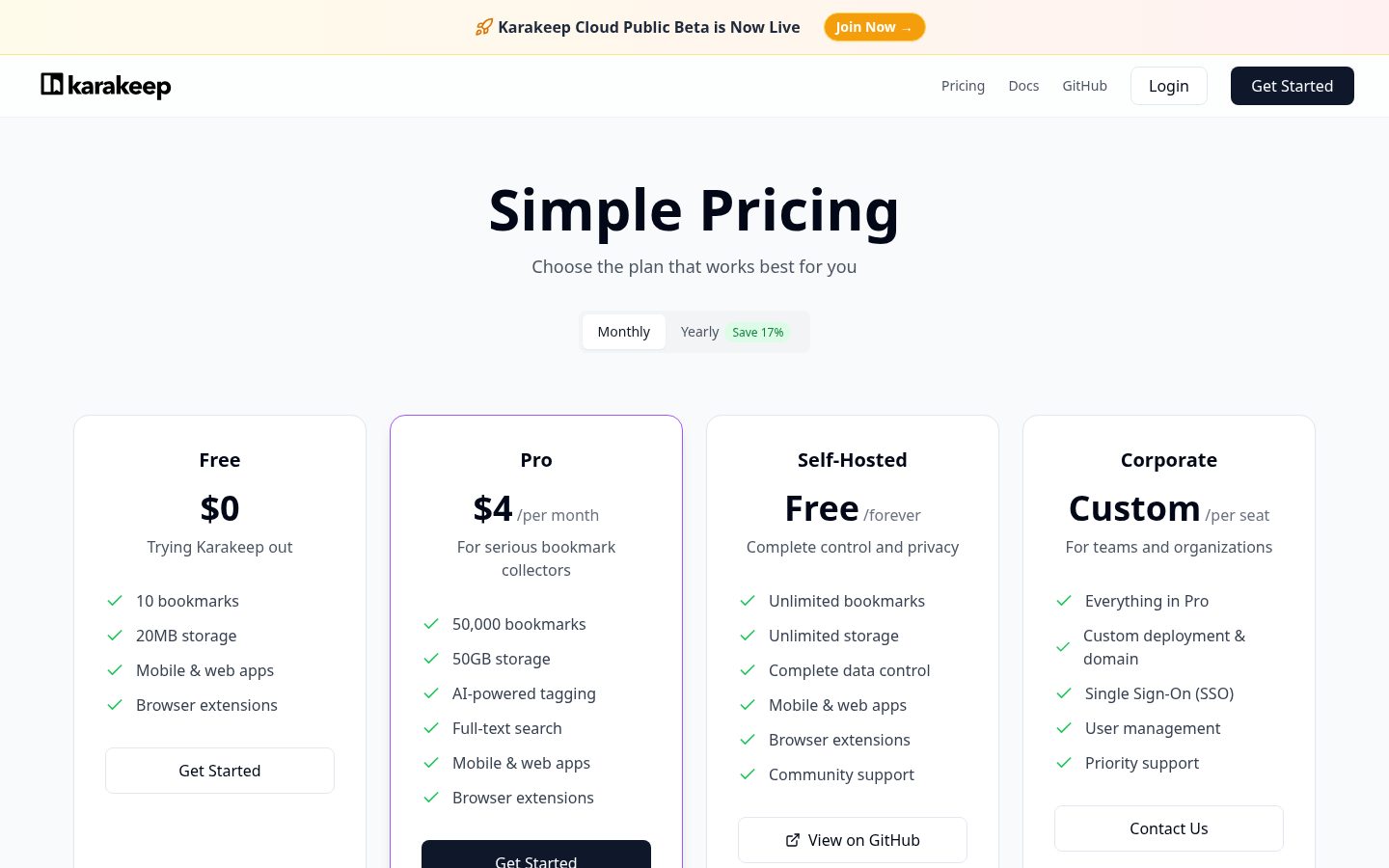 Karakeep Pricing