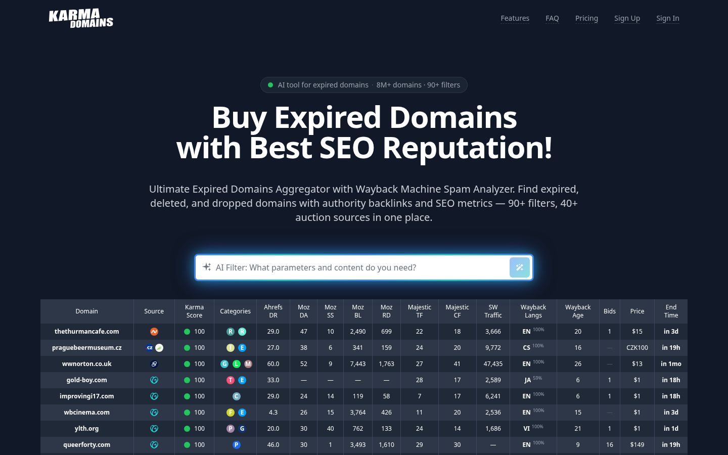 Karma.Domains Homepage