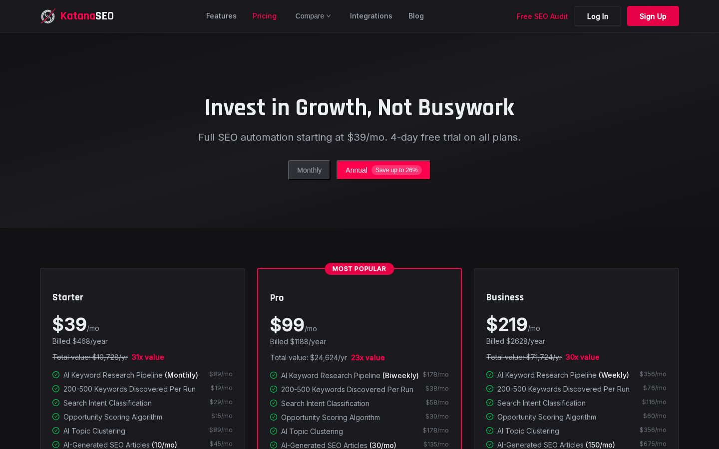 KatanaSEO Pricing
