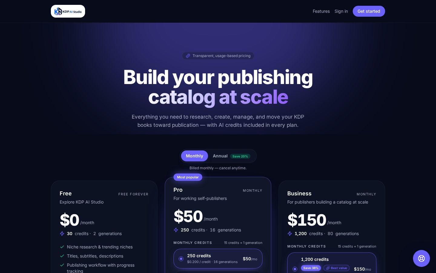 KDP AI Studio Pricing