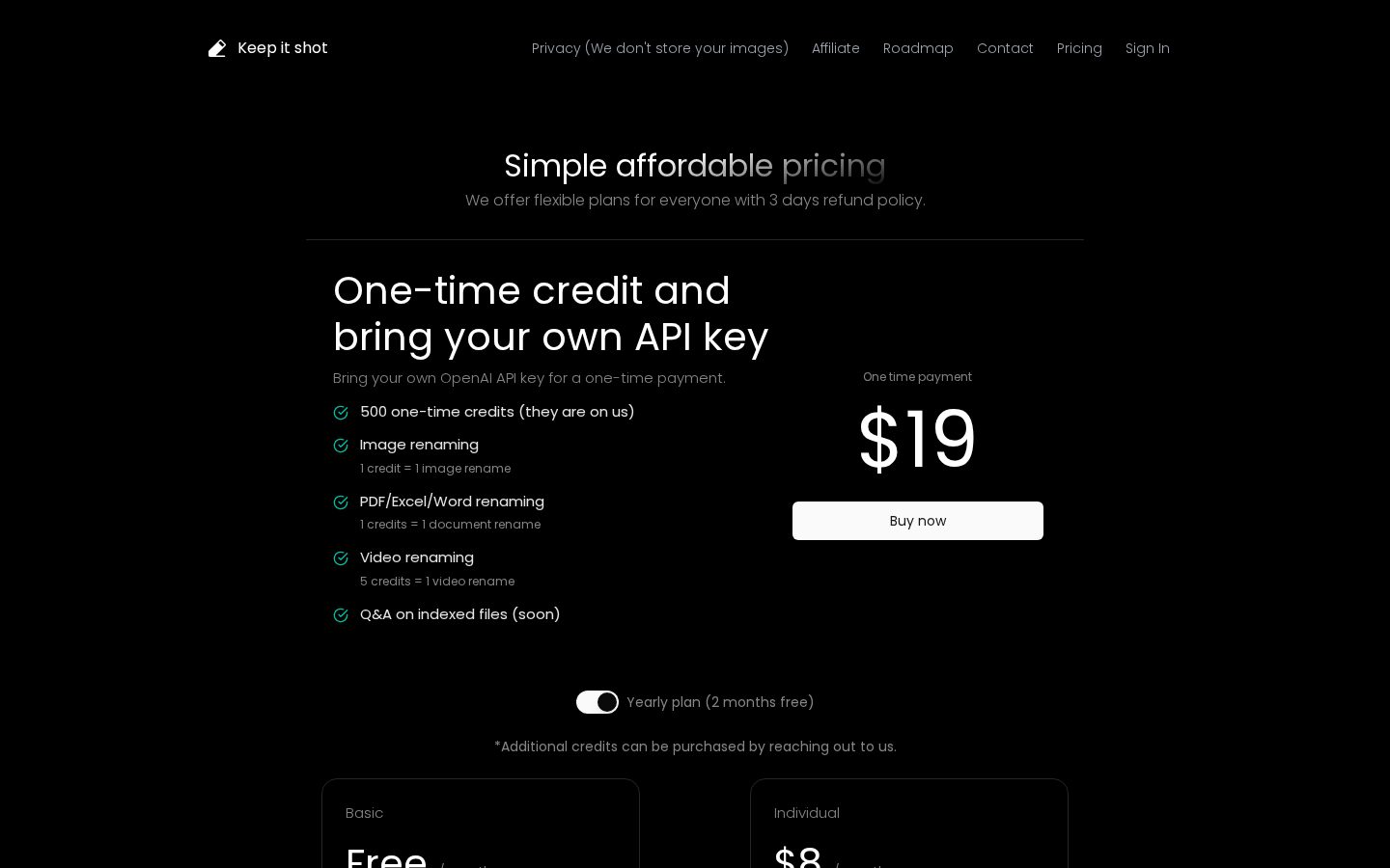 Keep It Shot Pricing