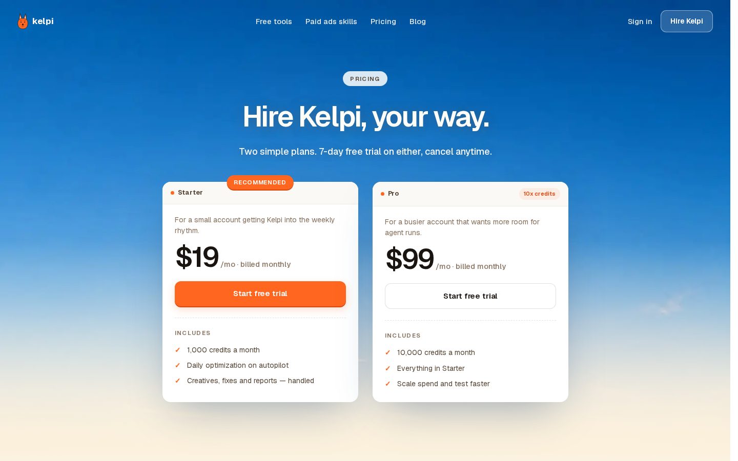 Kelpi Pricing