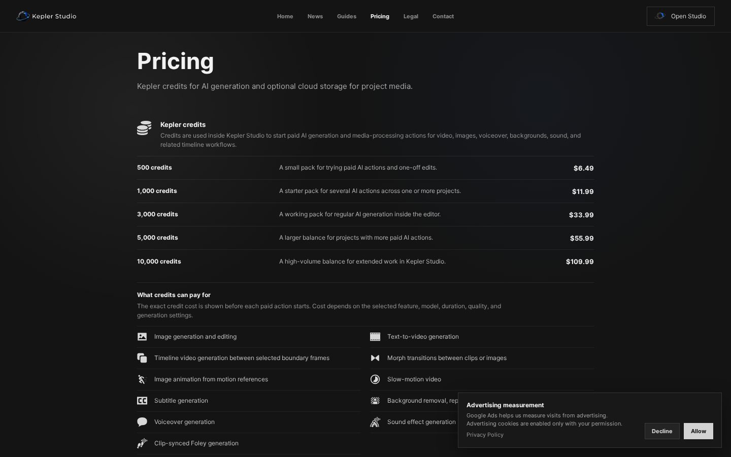 Kepler Studio Pricing