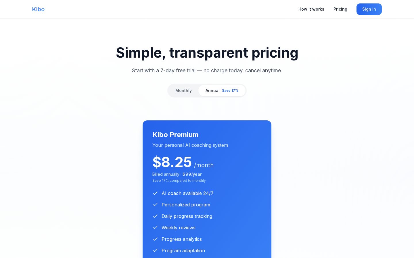 Kibo Pricing