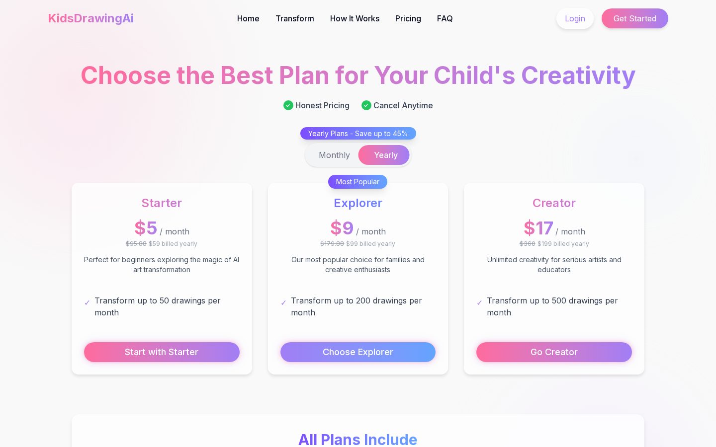 Kids Drawing AI Pricing