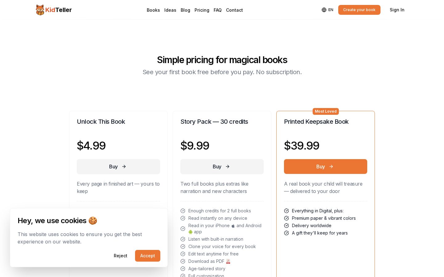 KidTeller Pricing