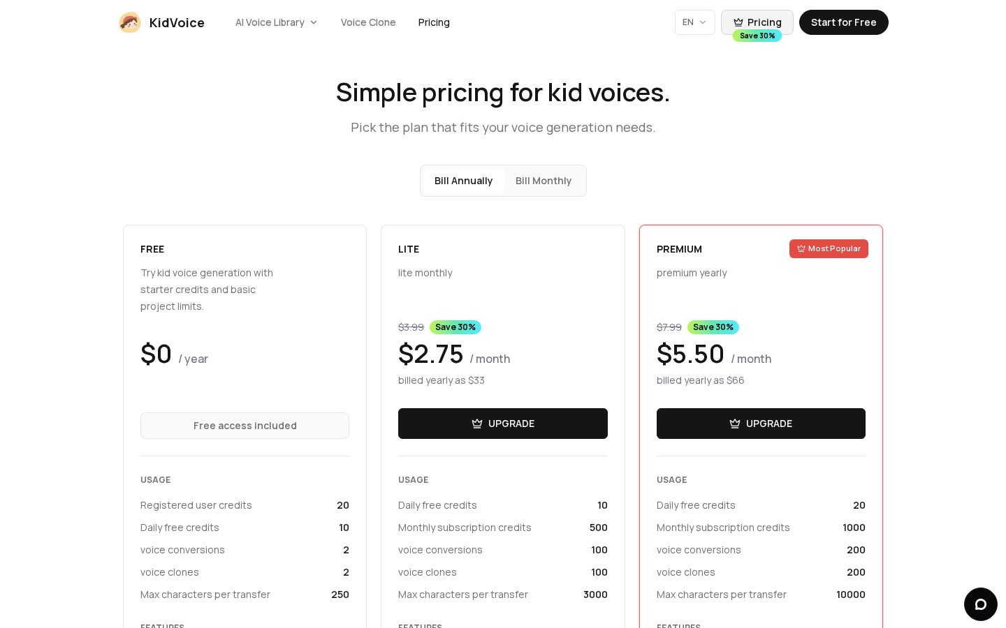 KidVoice Pricing