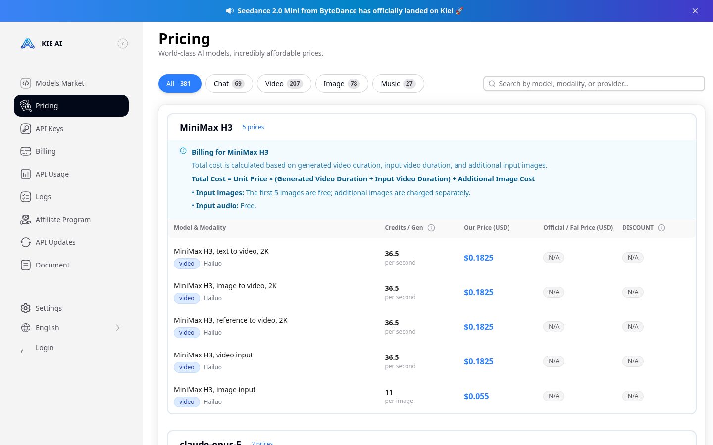 Kie.ai Pricing