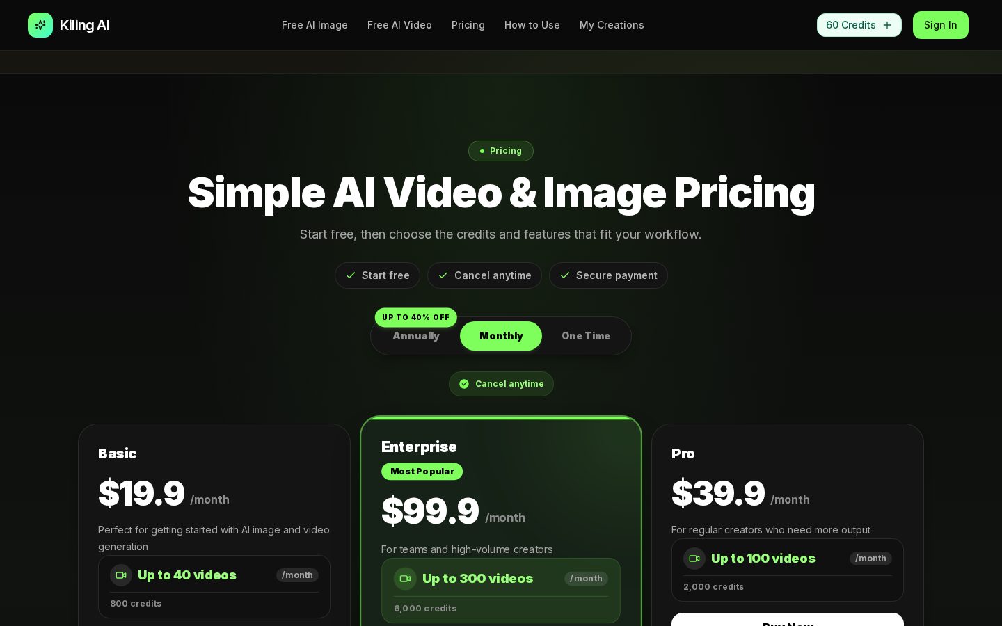 Kiling AI Pricing