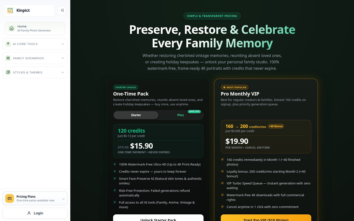 kinpict.com Pricing