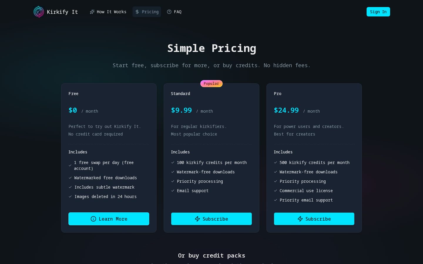 Kirkify It Pricing