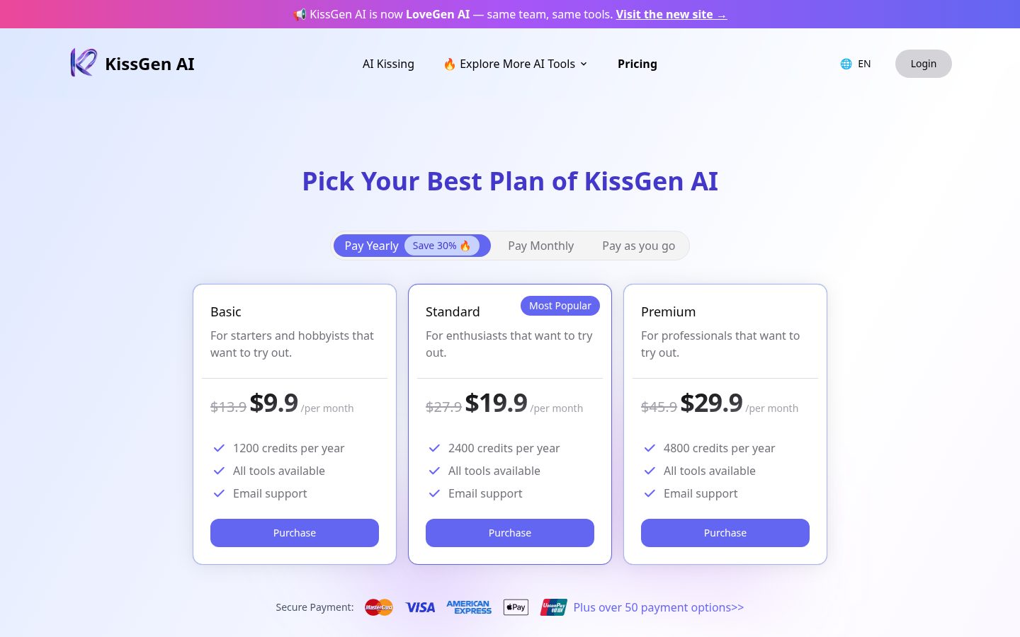 KissGen AI Pricing