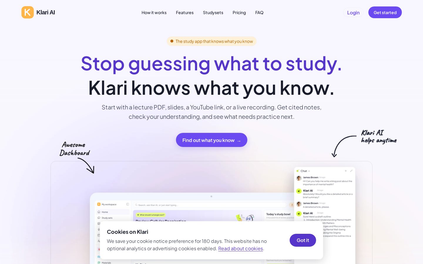 Klari AI Homepage