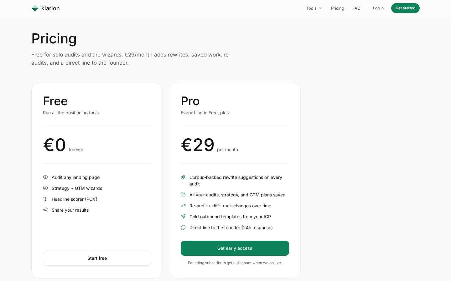 Klarion Pricing