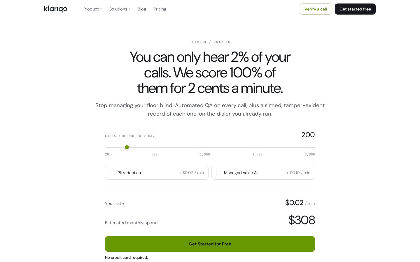 Klariqo AI Voice Assistants Pricing