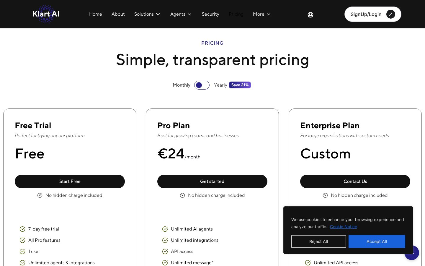 Klart AI Pricing