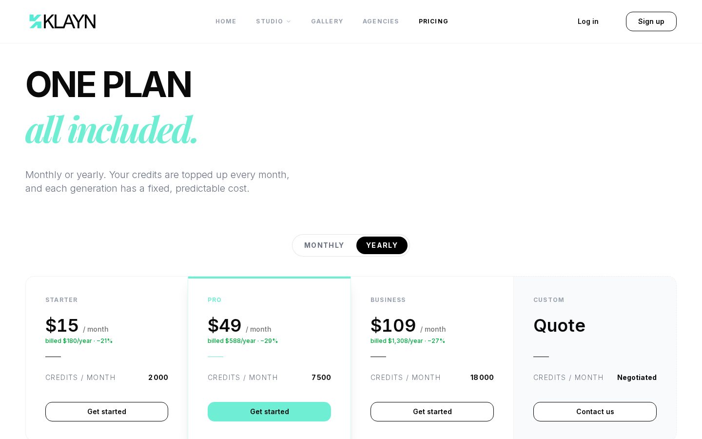 Klayn Pricing