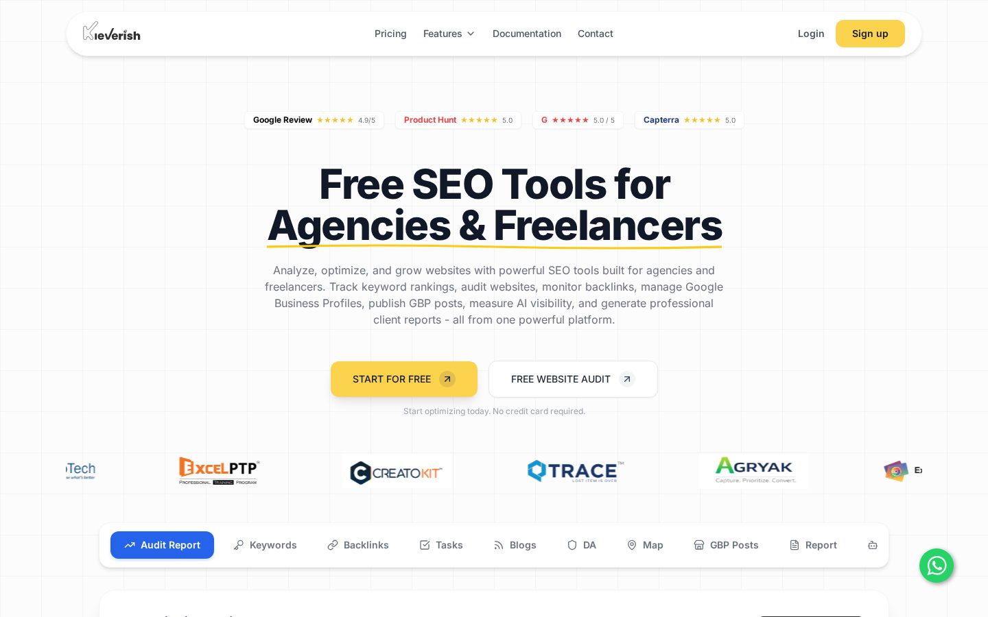 Kleverish SEO Tool Homepage