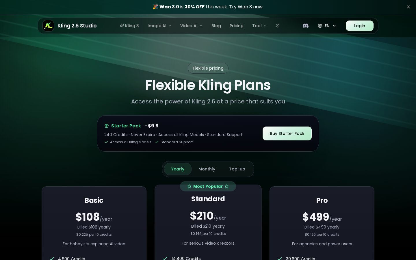 Kling 2.6 Pricing