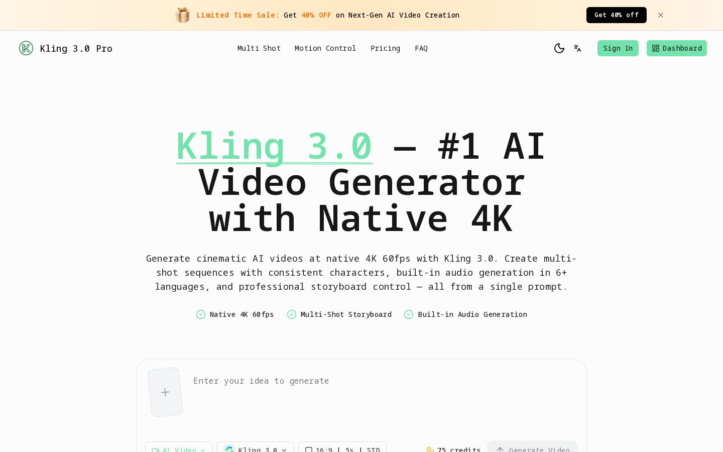 Kling 3 Pro Homepage