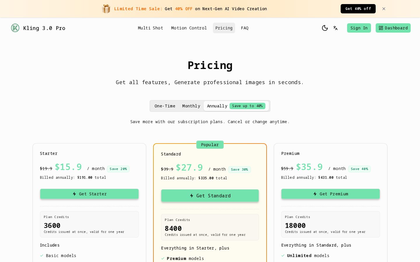 Kling 3 Pro Pricing