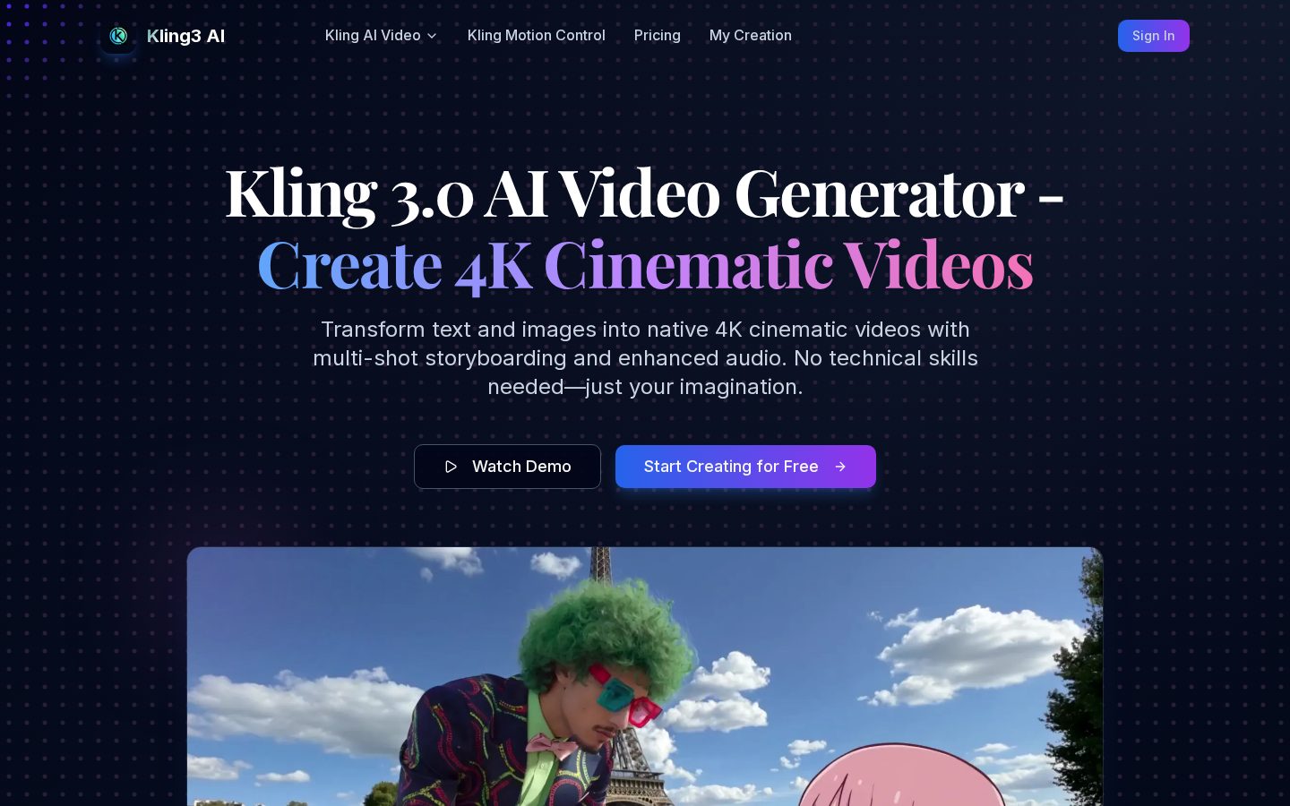 Kling 3.0 AI Video Generator Homepage