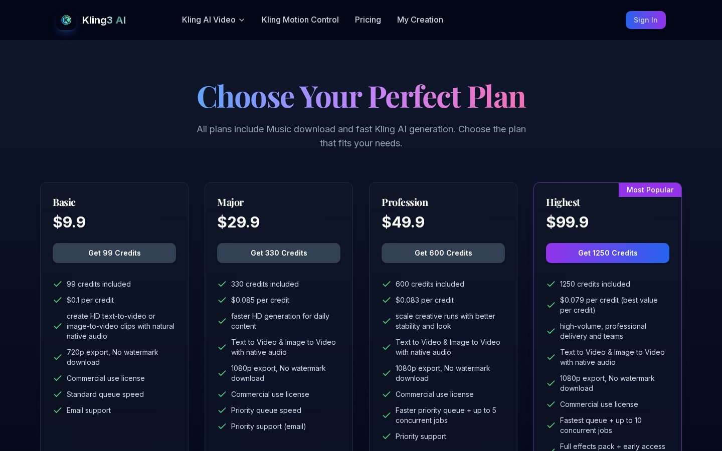 Kling 3.0 AI Video Generator Pricing