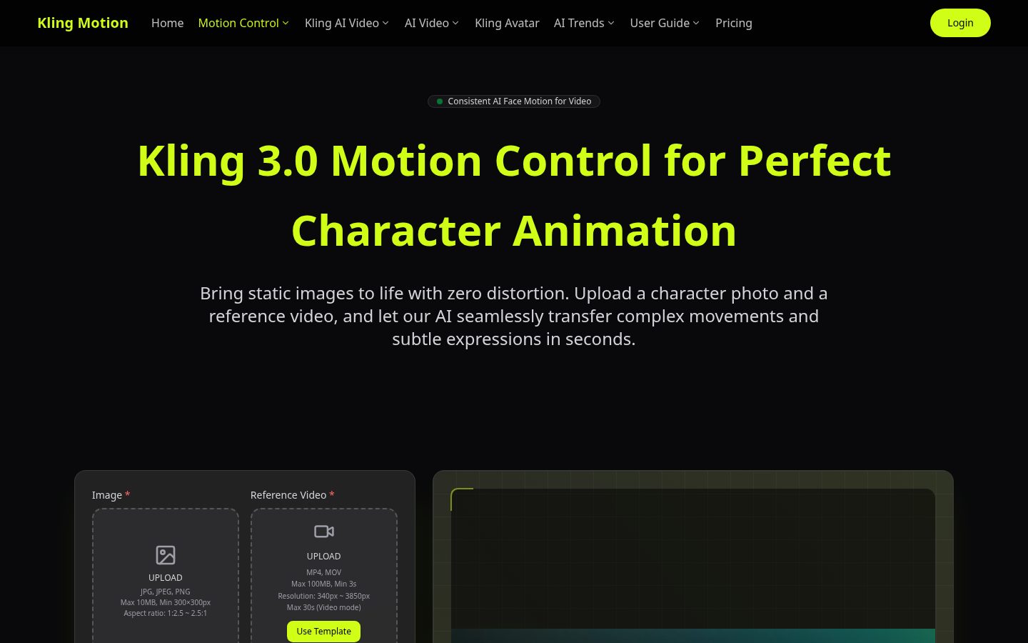Kling 3.0 Motion Control Homepage