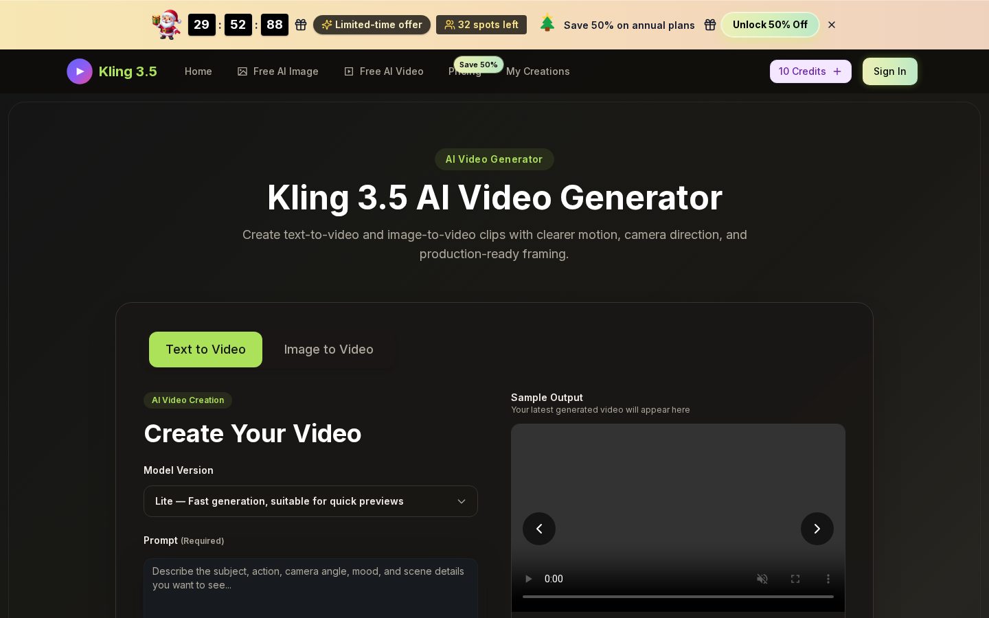 Kling 3.5 AI Video Generator Homepage
