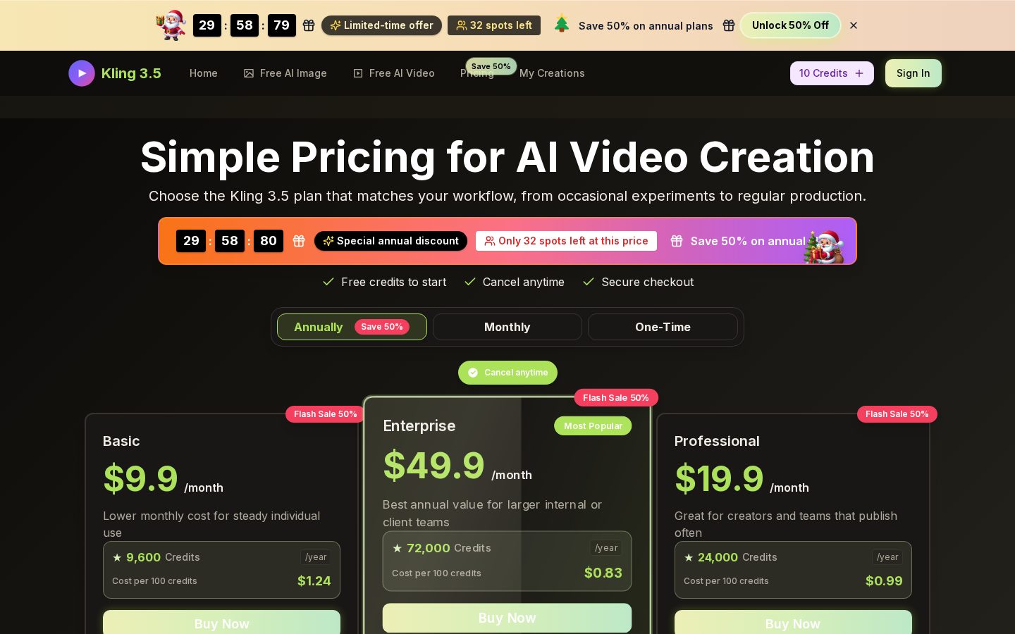 Kling 3.5 AI Video Generator Pricing