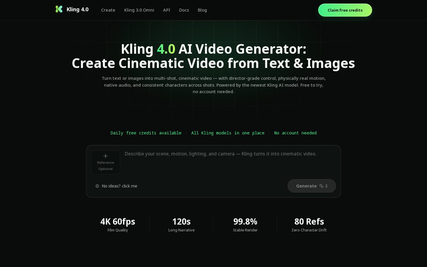 Kling 4 video generator Homepage