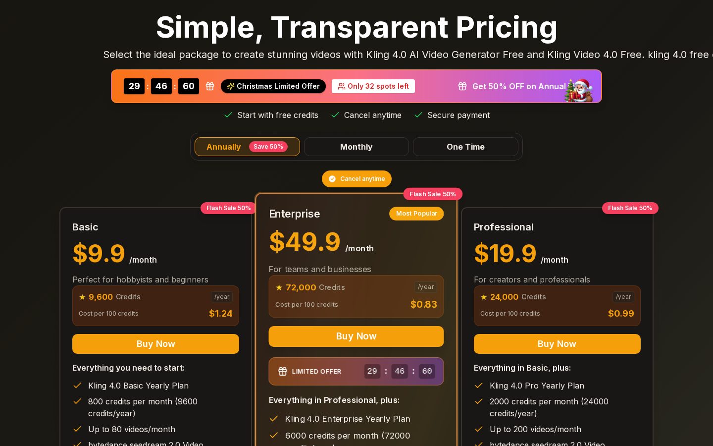 kling 4.0 Pricing