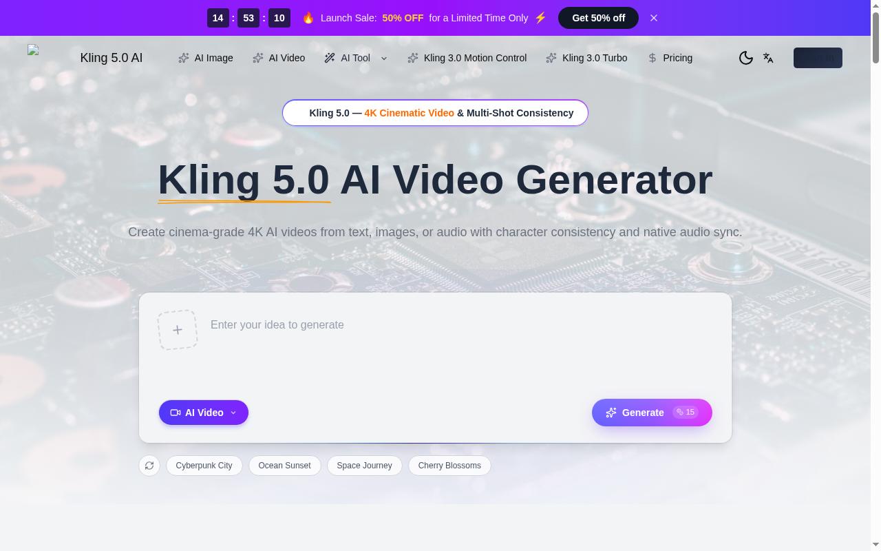 Kling 5 Homepage