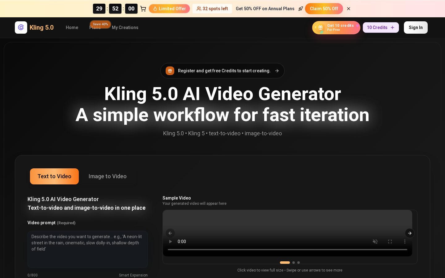 kling 5.0 Homepage