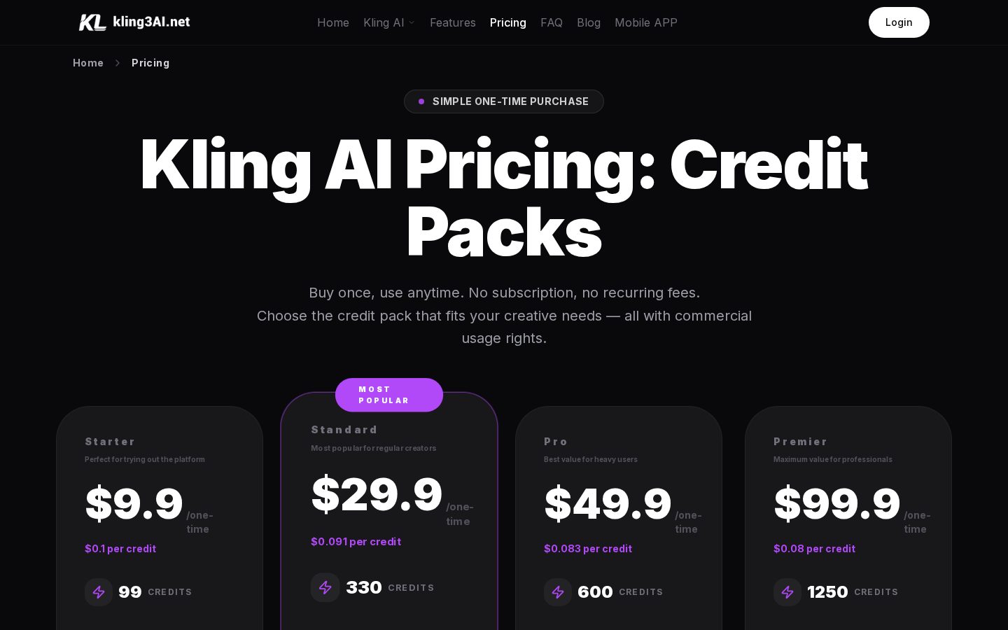 Kling AI 3.0 Pricing