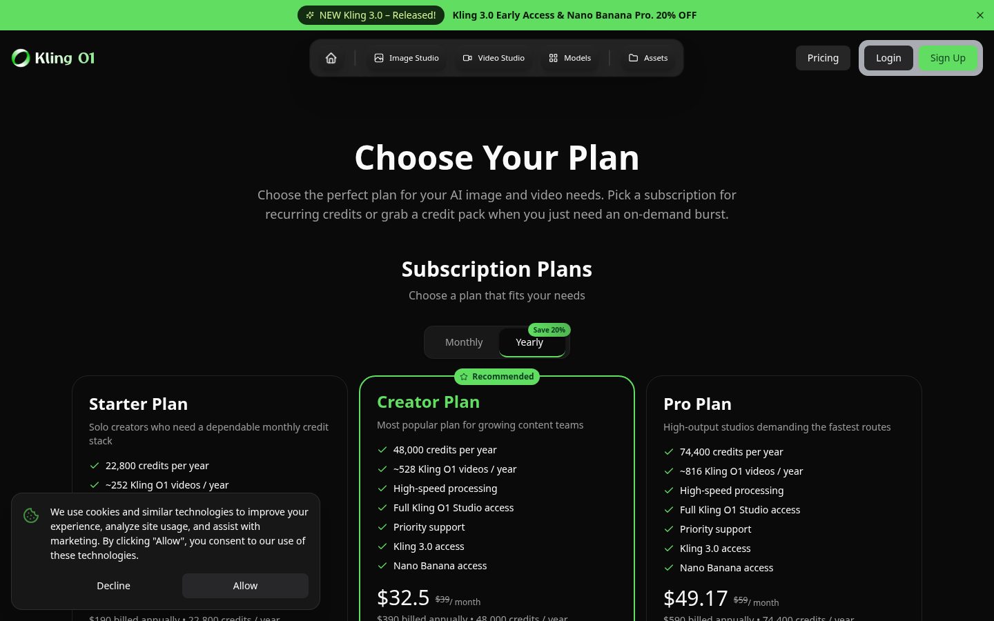 Kling O1 Pricing