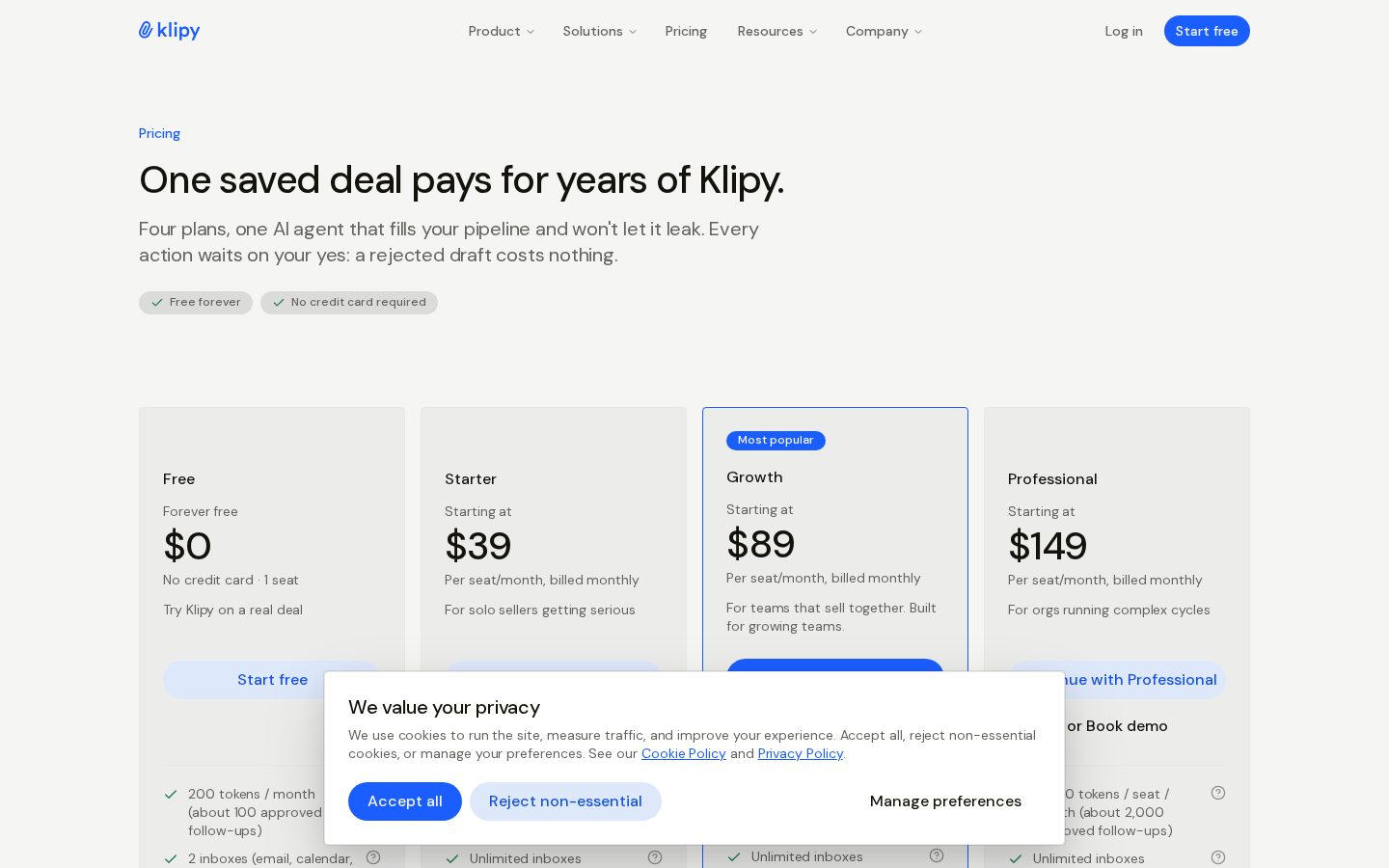 Klipy Pricing