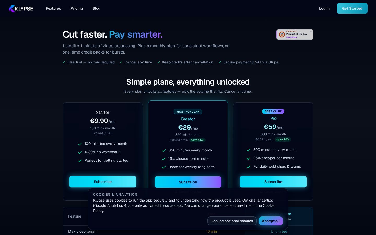 Klypse.app Pricing