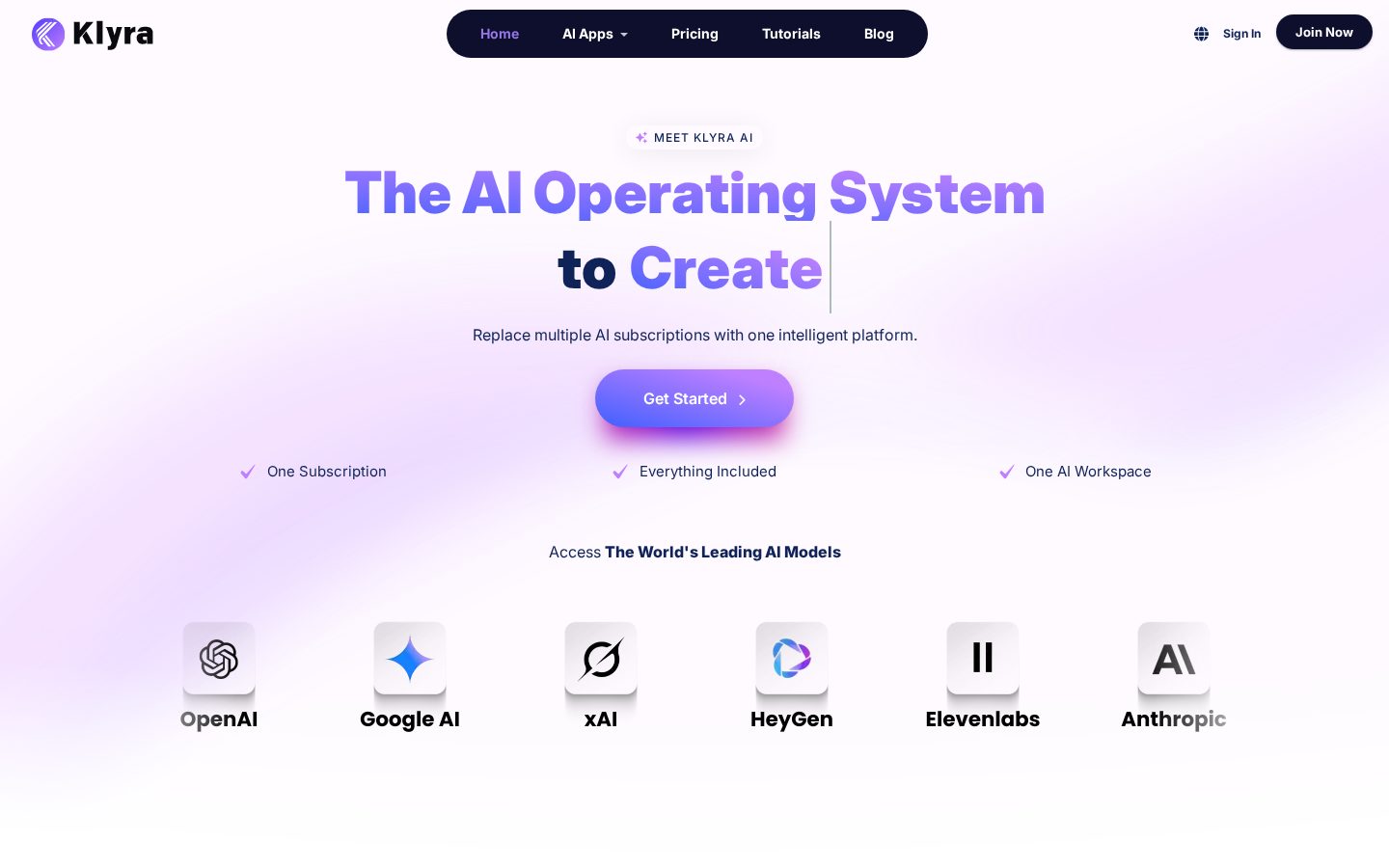 Klyra AI Homepage
