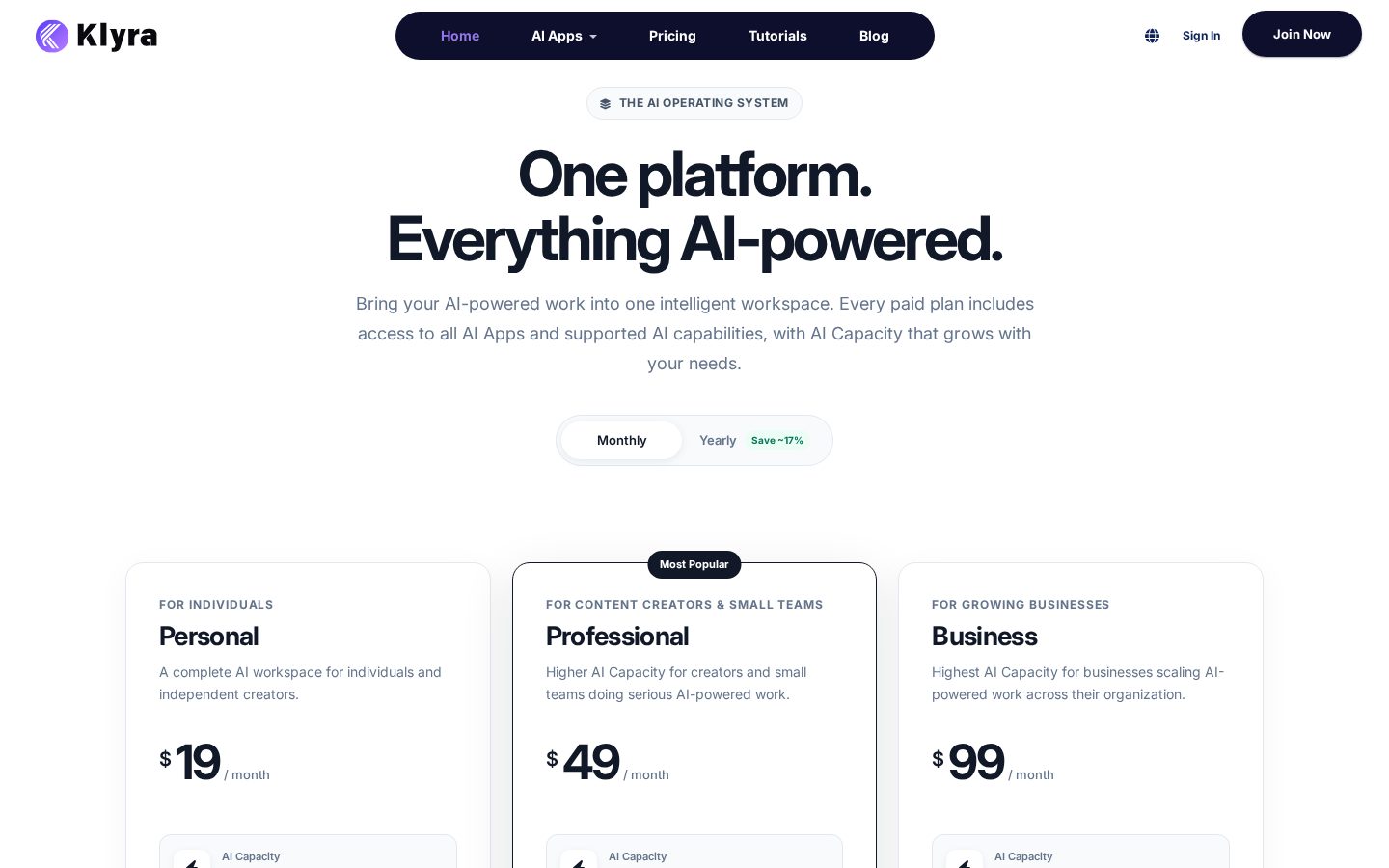 Klyra AI Pricing