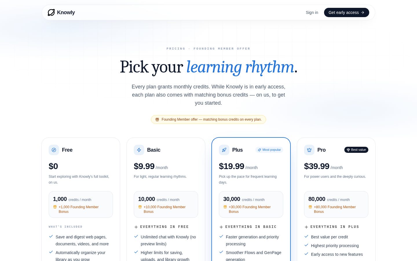 Knowly 1.0 Pricing