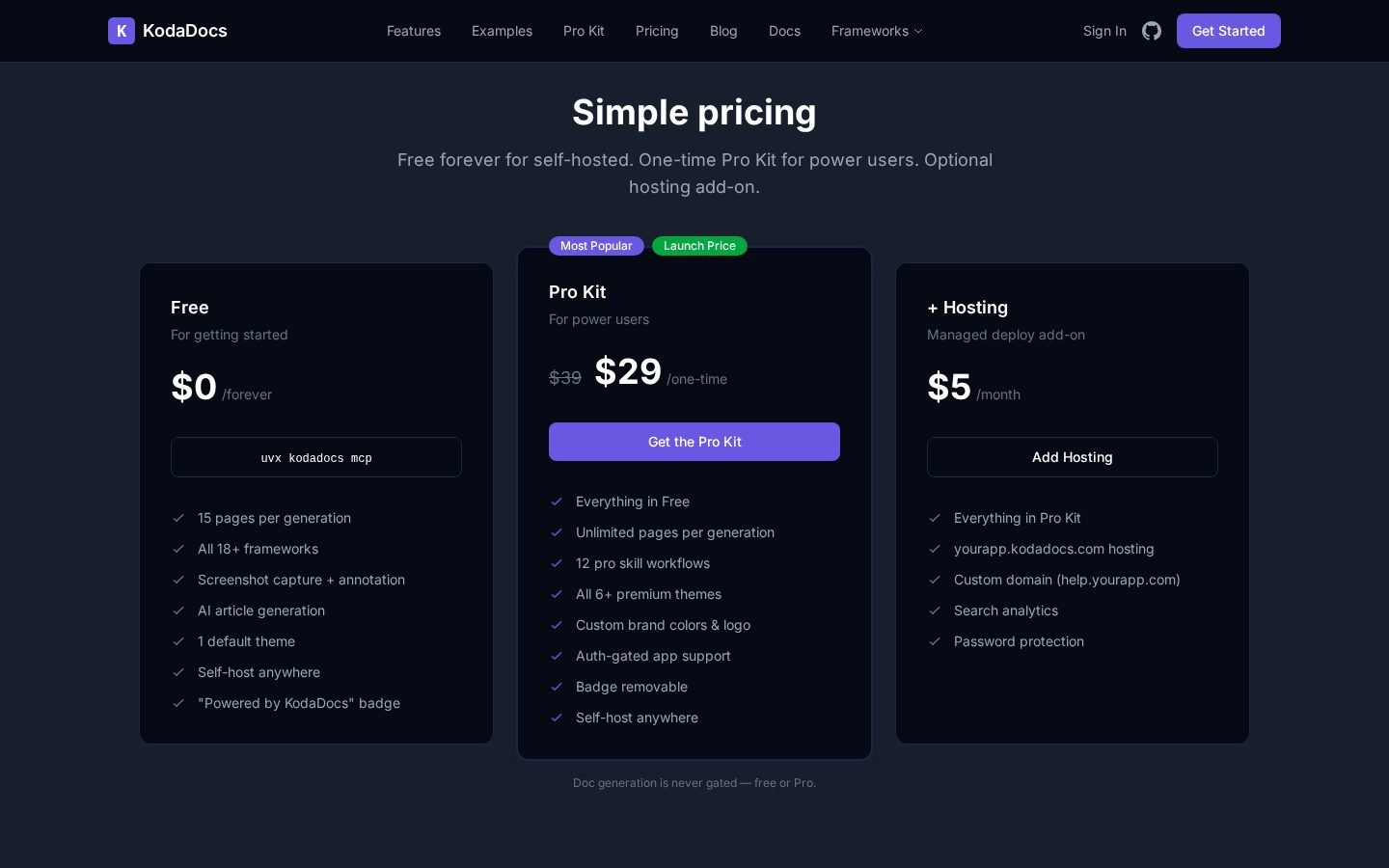 Kodadocs Pricing