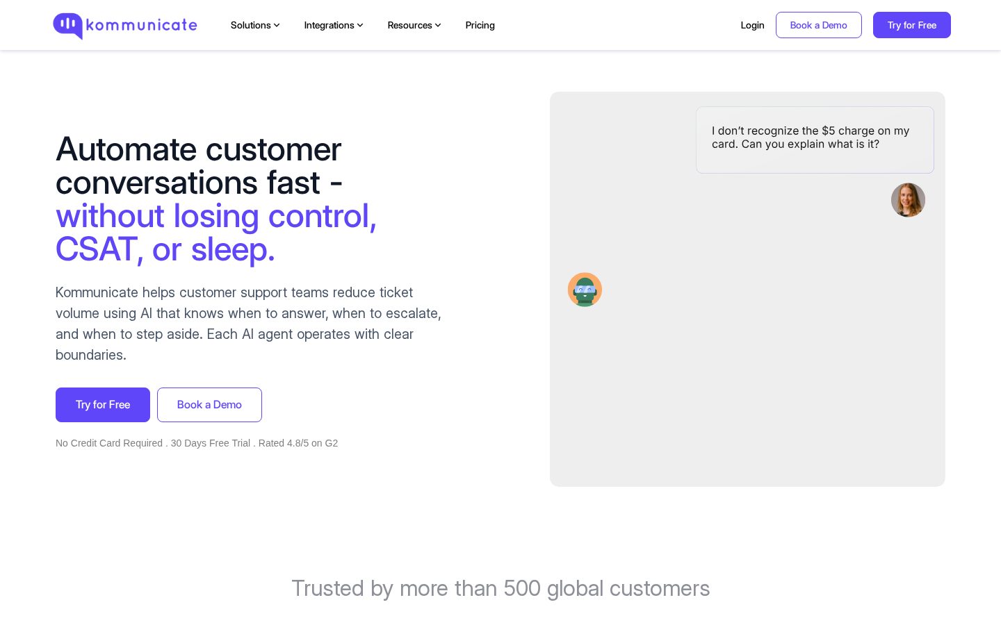 Kommunicate Homepage