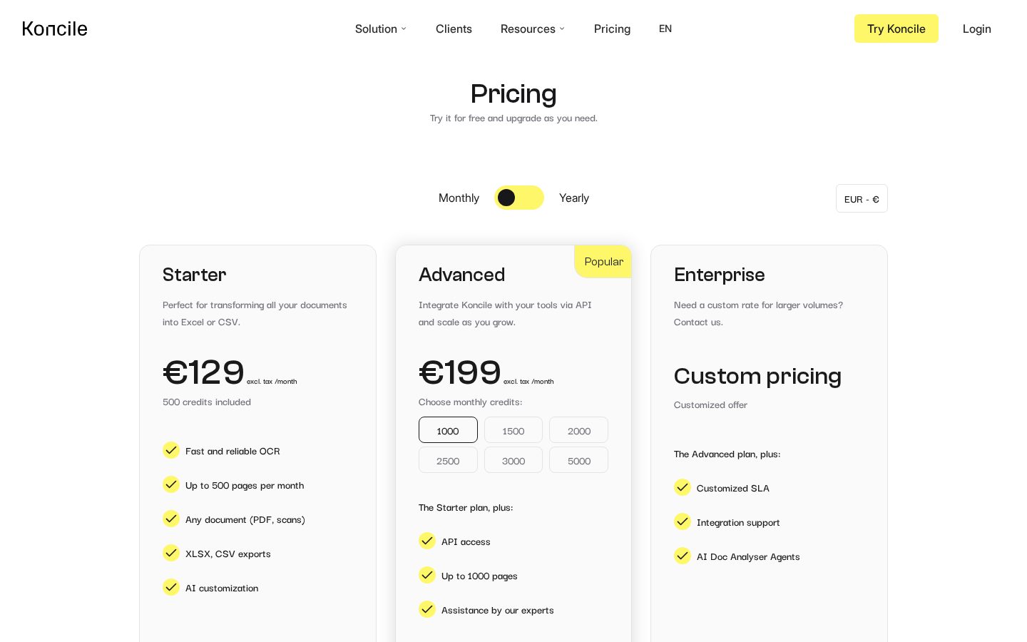 Koncile Pricing