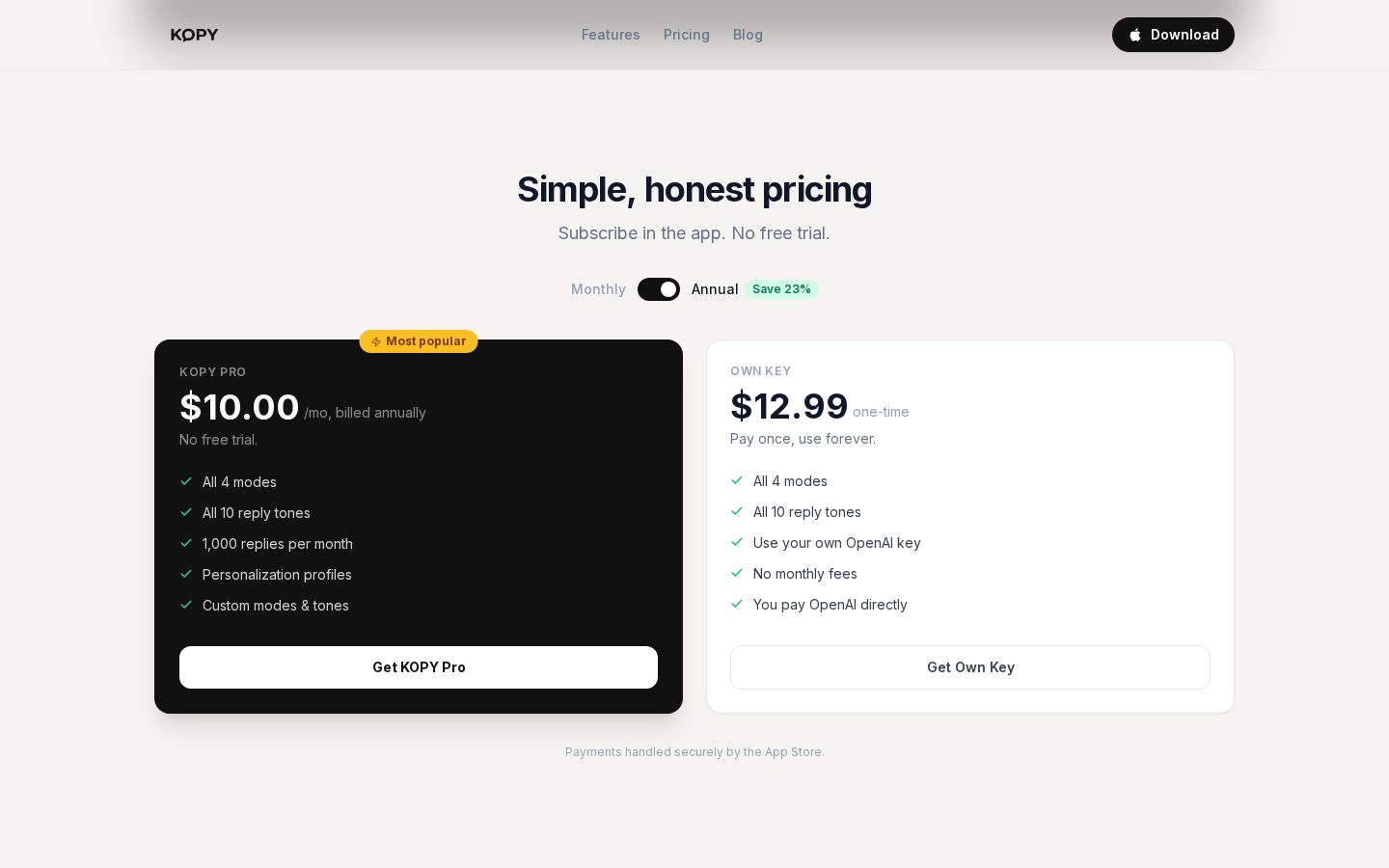 KOPY Pricing
