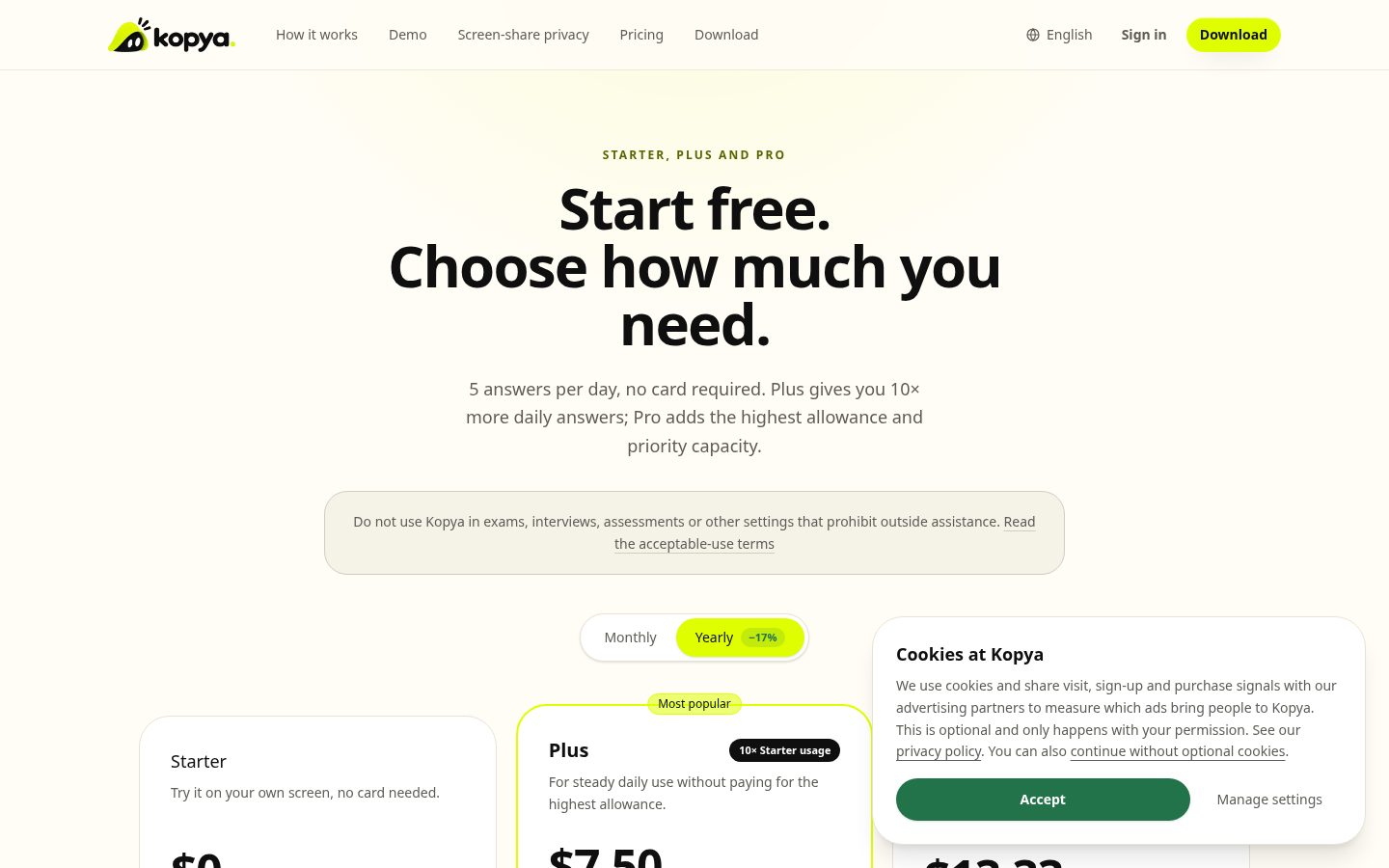 Kopya Pricing